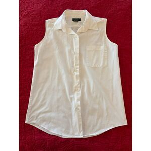 J.Crew White Sleeveless Button Up Shirt Cotton Classic Blouse Capsule Staple Sm